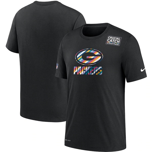 Men's Green Bay Packers 2020 Black Sideline Crucial Catch Performance T-Shirt